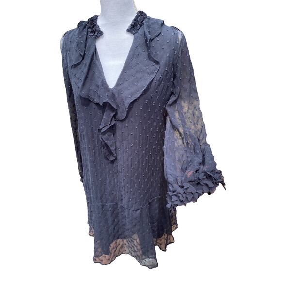 Zara Basic Collection Long Sleeve Dress Blue Dots Women's Size Extra Small - Picture 3 of 12